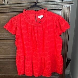 crown & ivy Bright Red Lace Peplum Blouse